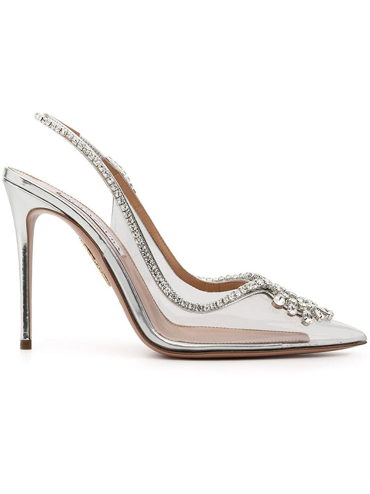 Spitz zulaufende Pumps mit Strass