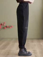 Winter Embroidery Fleece Thickened Loose Jeans Harem Pants