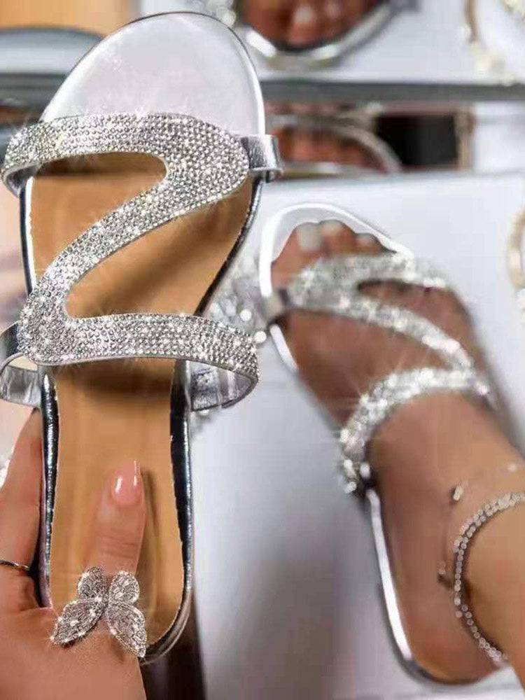 Rhinestone Round Toe Slippers