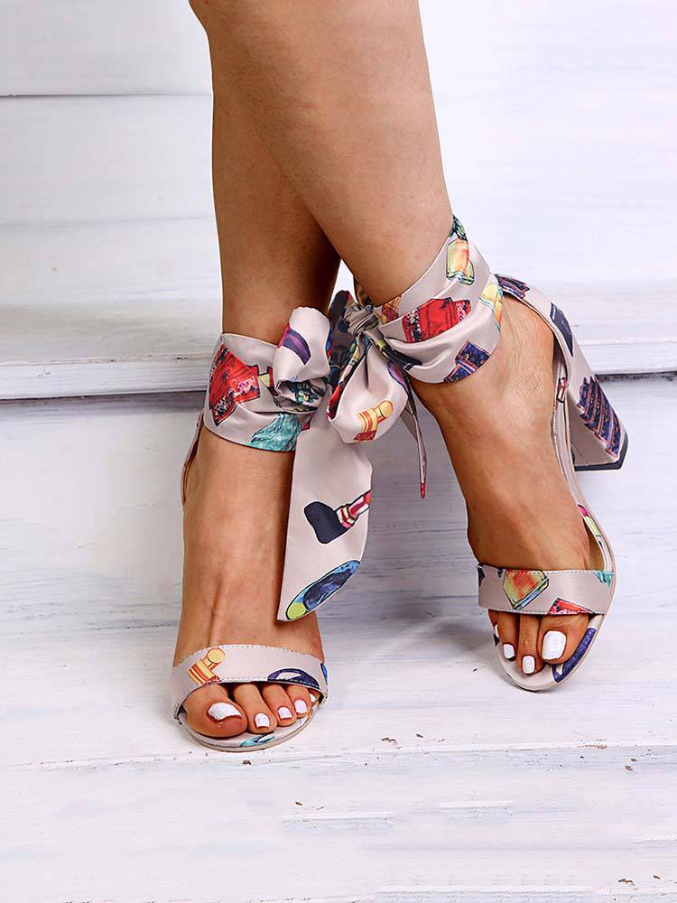 Bowknot High Square Heel Sandals