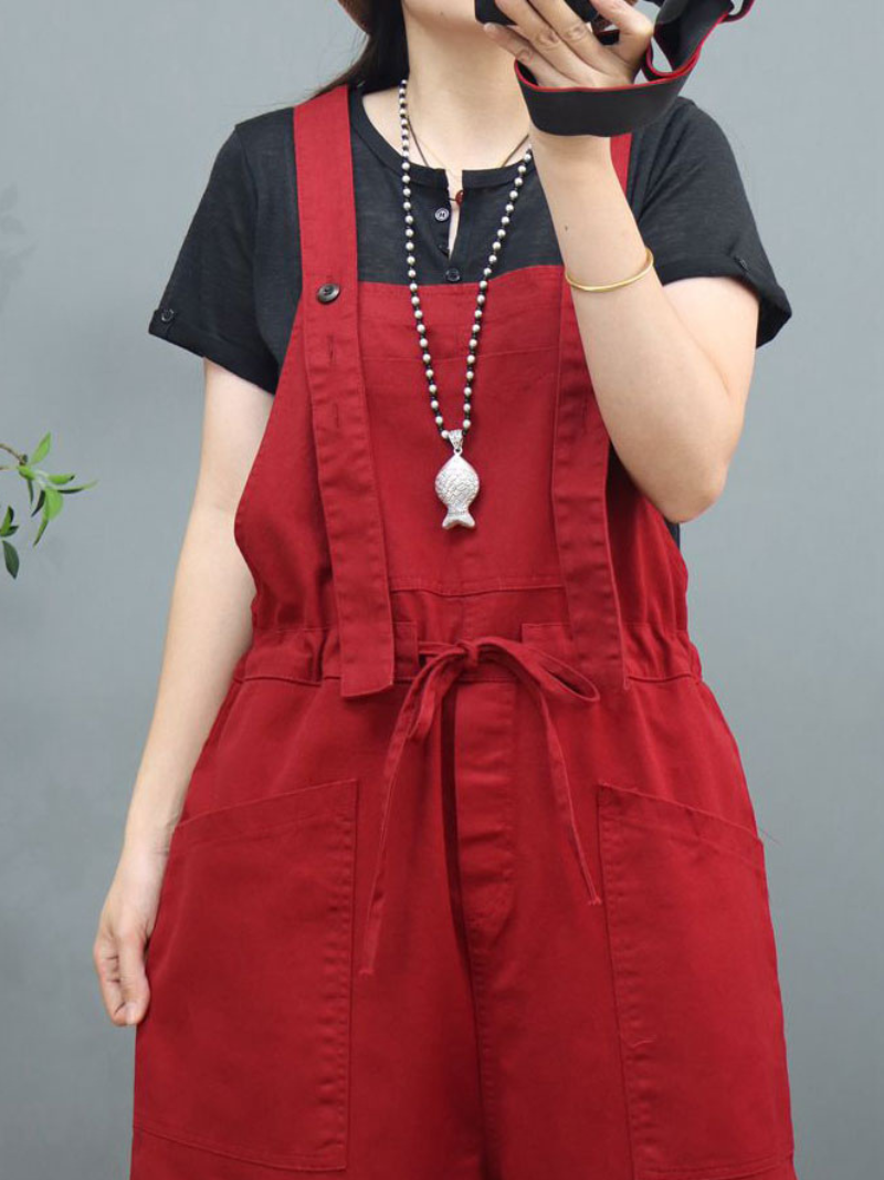 Waist Tie Belt Loose Wide-Leg Boho Pockets Overalls