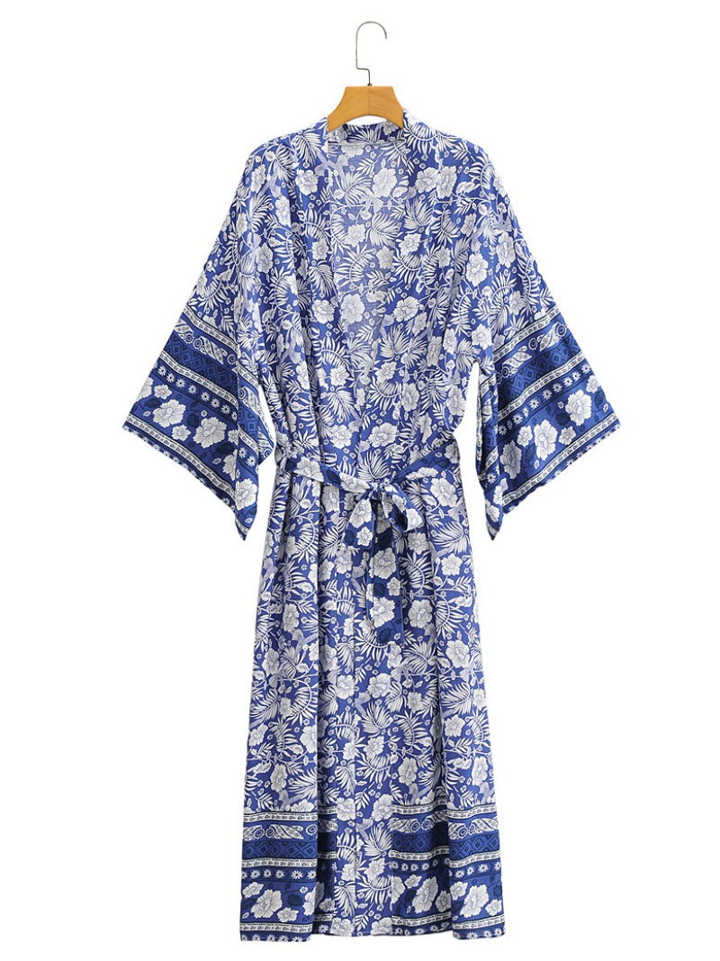 Hermoso kimono largo bohemio, vestido kimono largo floral para mujer, kimono de playa bohemio