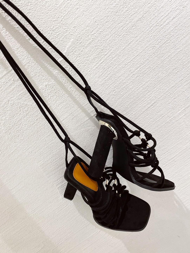 Metal Ring Cross-Strap Heels