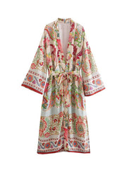 Nightwear Multicolor Printed Long Gown Robe Kimono