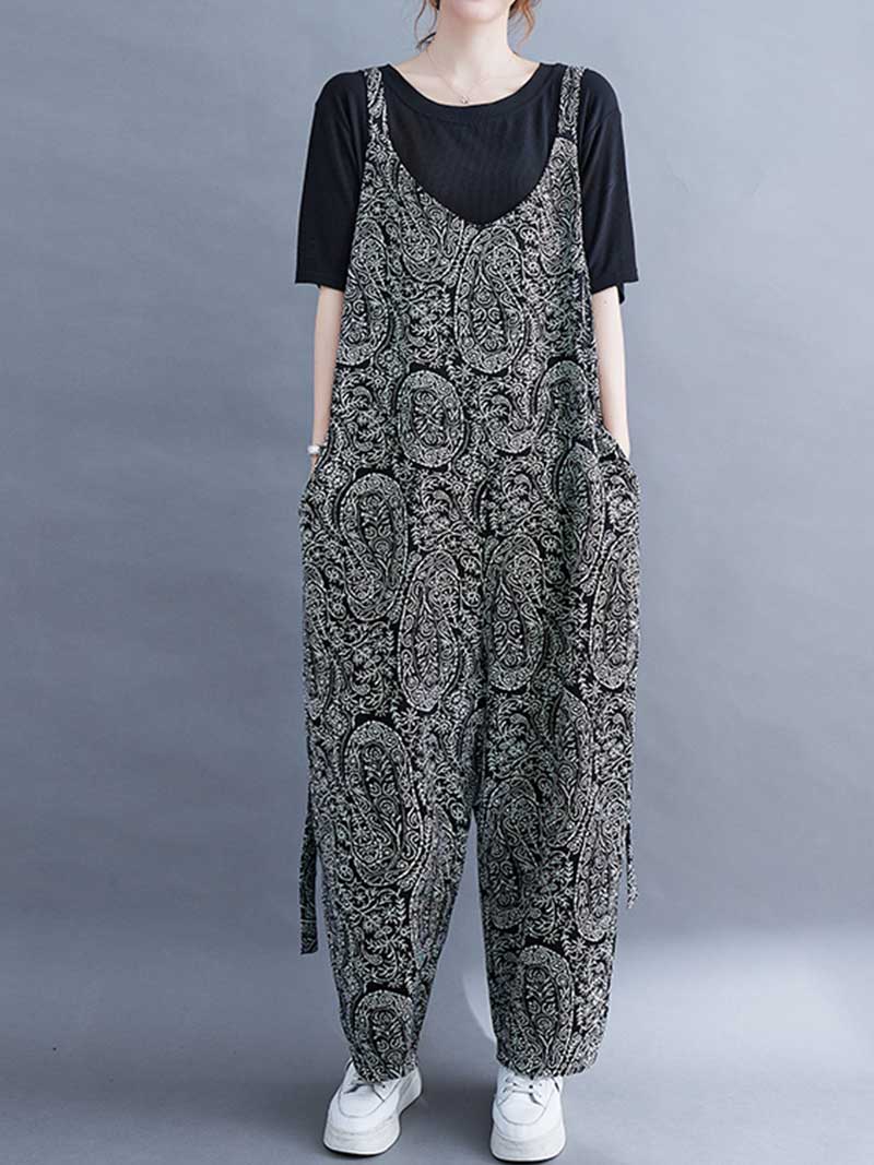 Overall aus Baumwolle mit Paisley-Print und hoher Taille