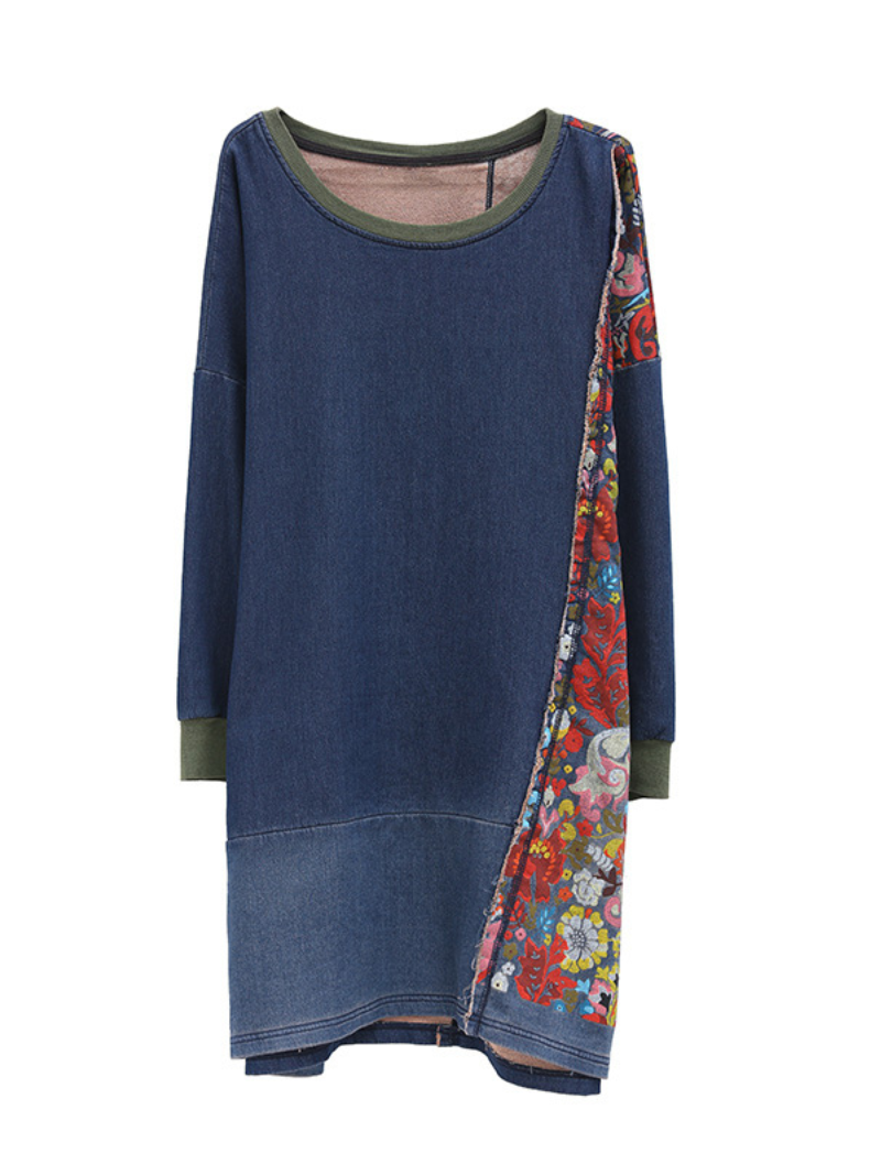 autumn bat sleeve denim large size sweater midi style top dress
