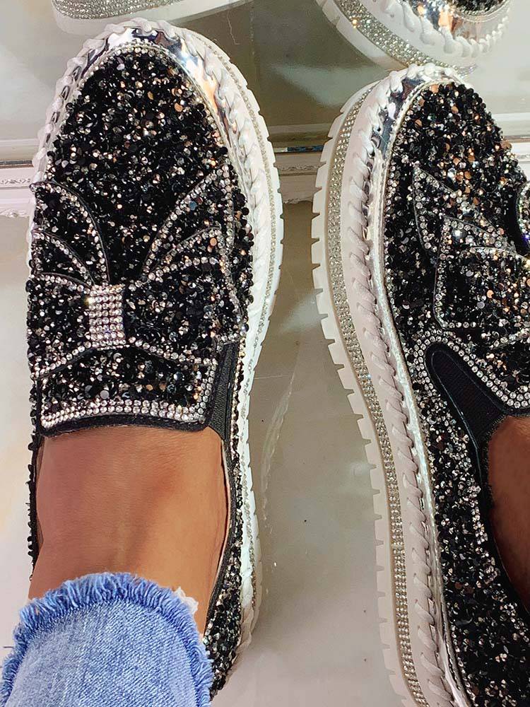 Mocasines con lazo y diamantes de imitación