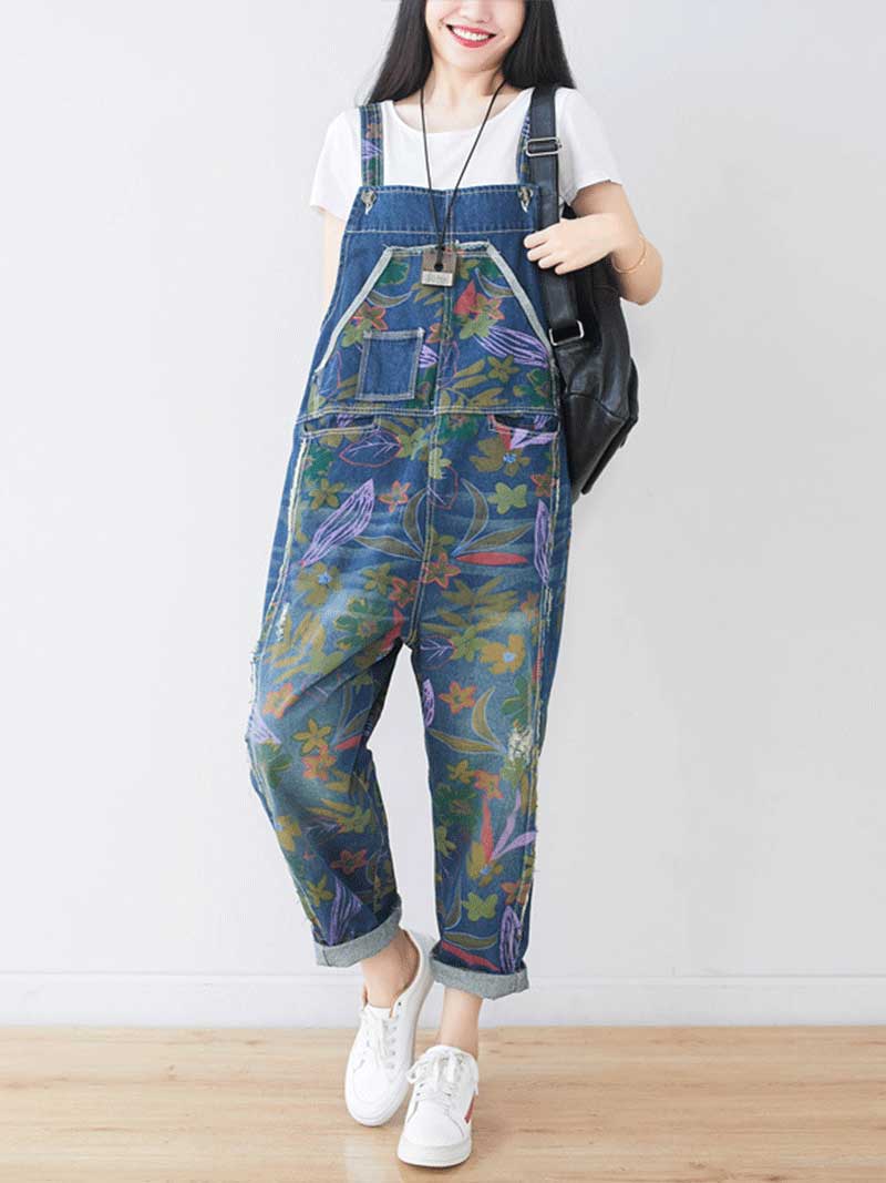 It's My Life Flower Printed Denim Overall Dungarees