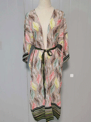 Printed Multicolor Polyester Long Length Gown Kimono Duster Robe