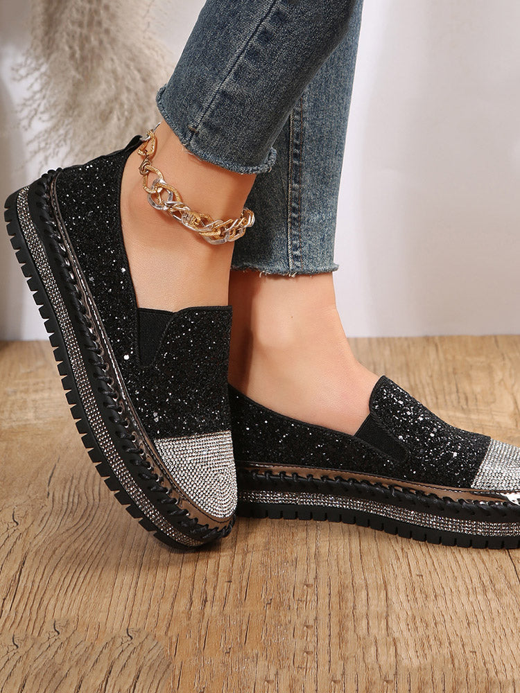 Rhinestone Sequin Slip-on Loafer Shoes