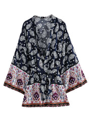 Kurzer Kimono-Bademantel mit Paisley-Print