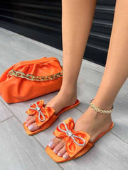 Rhinestone Bow Flat Sandals