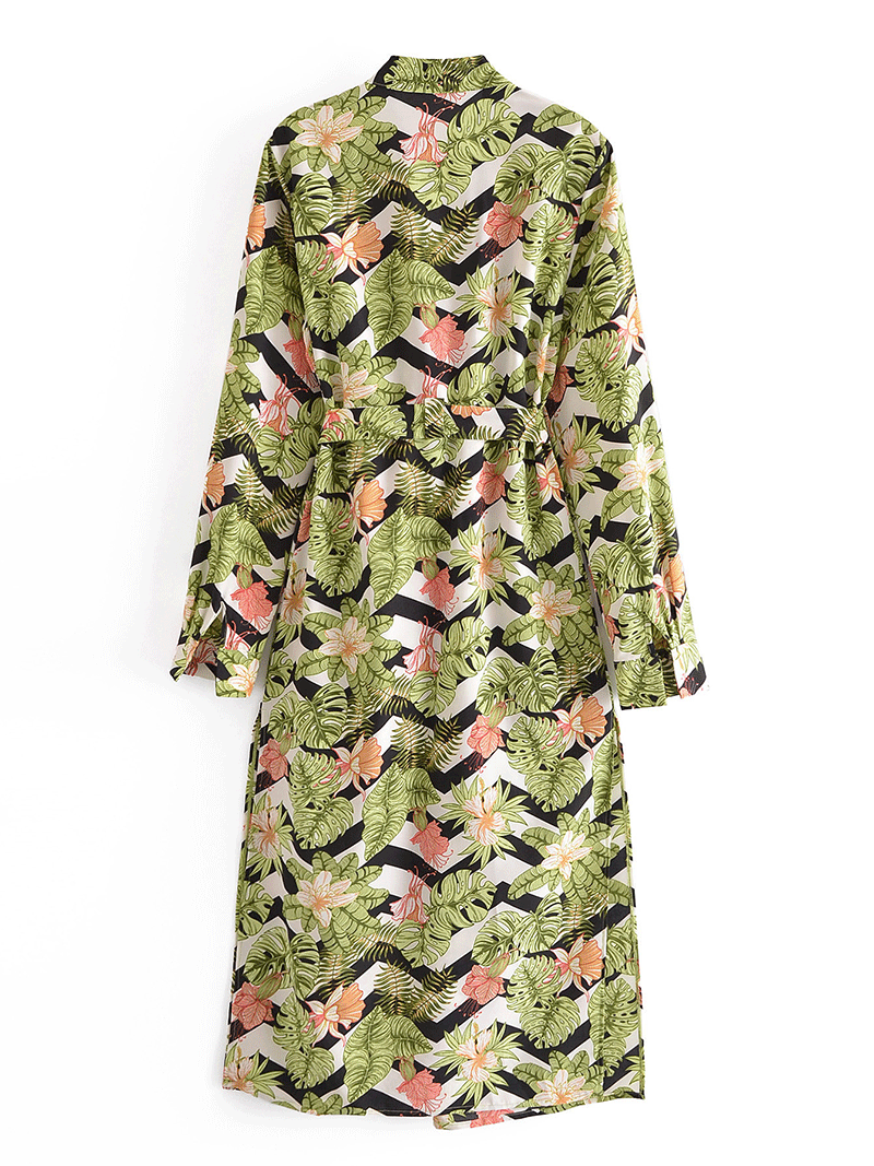 Printed Green Color Polyester Long Length Gown Kimono Duster Robe ...