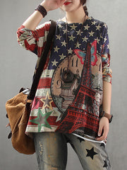 Aida Vintage Contrasting Star Print Knit Top