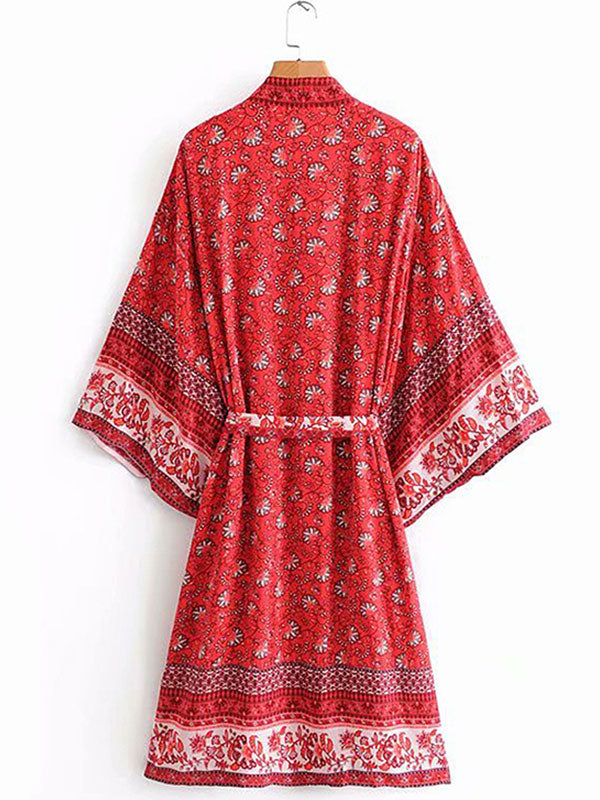 Bride To Be Floral Print Red Cotton Viscose Long Length Gown Kimono