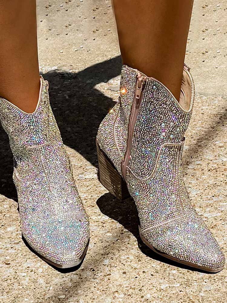 Stiefel mit Strass-Dekor und klobigem Absatz