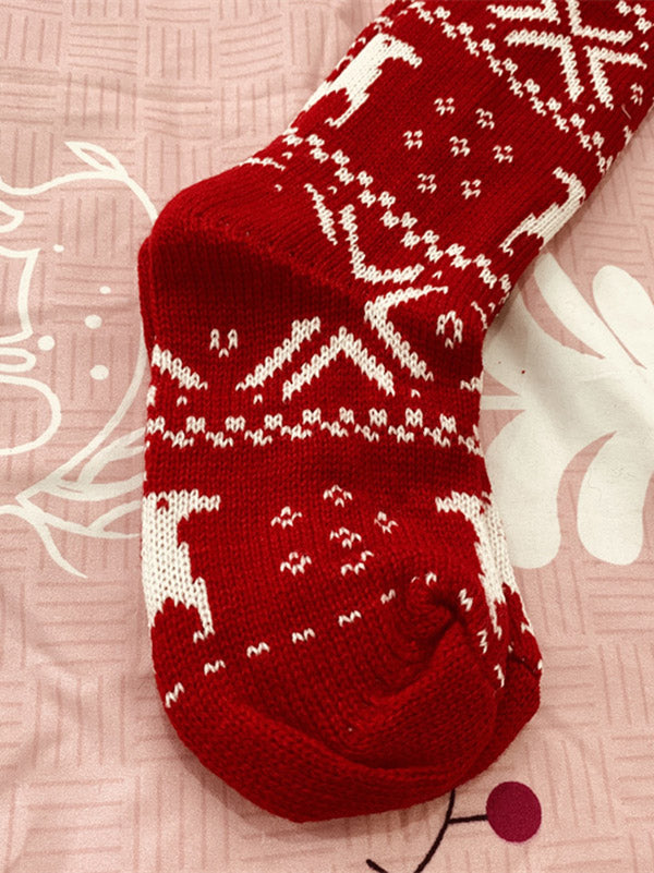 Christmas Elk Snowflake Print Pom Socks