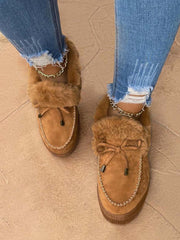 Botas de nieve de felpa de gamuza con decoración de lazo