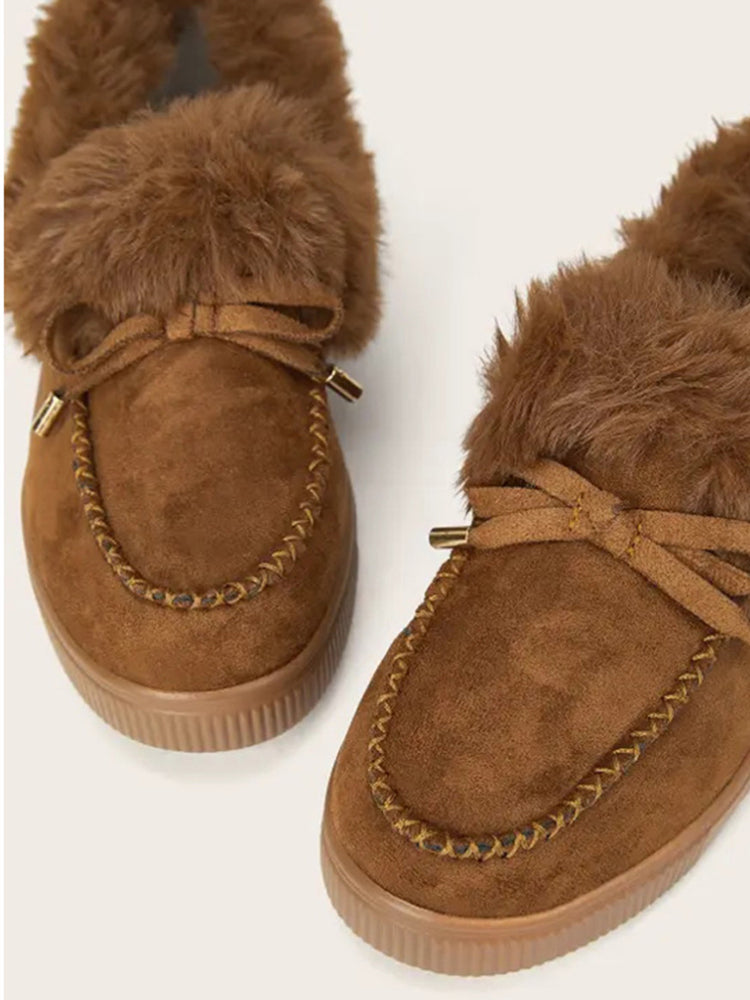 Bow Decor Suede Plush Snow Boots