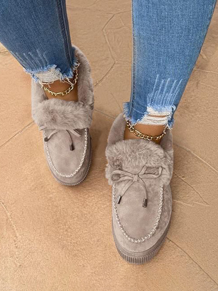 Bow Decor Suede Plush Snow Boots