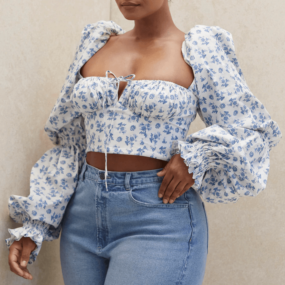 Trinity Puff Sleeve Ruched Crop Top