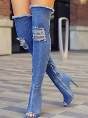 Peep-Toe-Overknee-Jeansstiefel