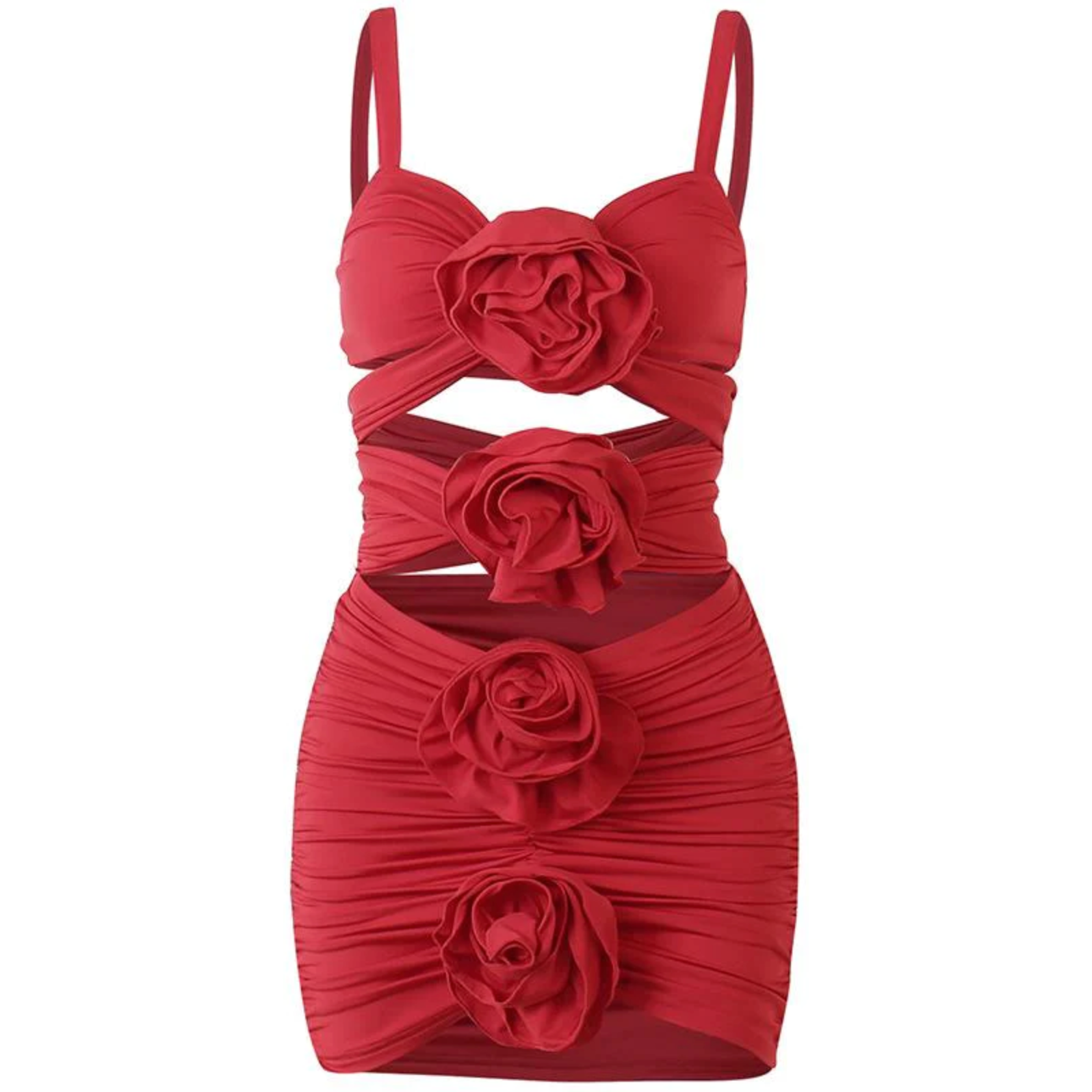 Radiant Rose Cutout Embellished Ruched Mini Dress