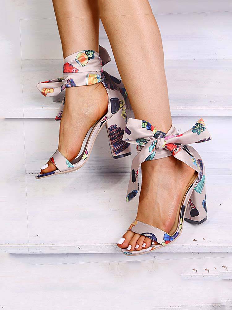 Bowknot High Square Heel Sandals