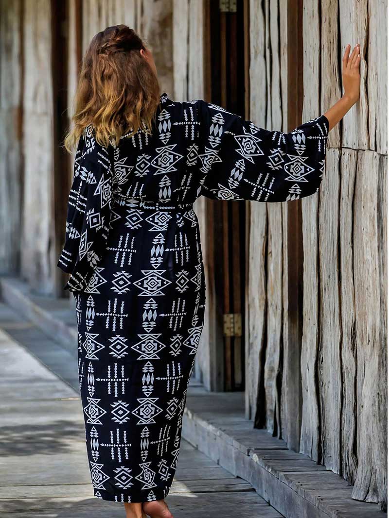 Printed Different Colors Rayon Long Length Gown Kimono Duster Robe