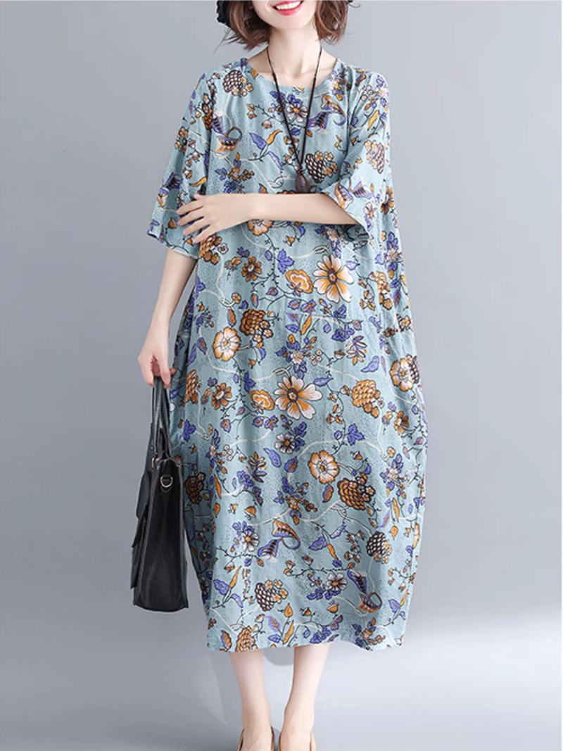 Elegant Floral Mid-length A-Line Dress