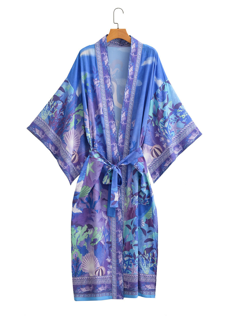 Autumn Stylish Multi-Color Mermaid Print Cardigan kimono