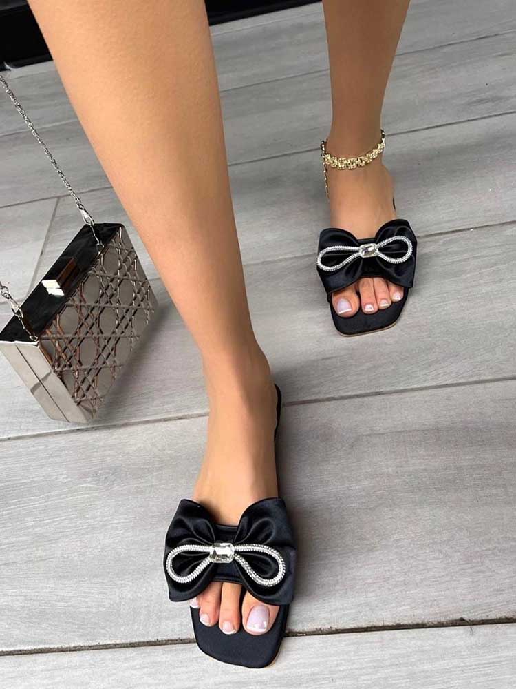 Rhinestone Bow Flat Sandals