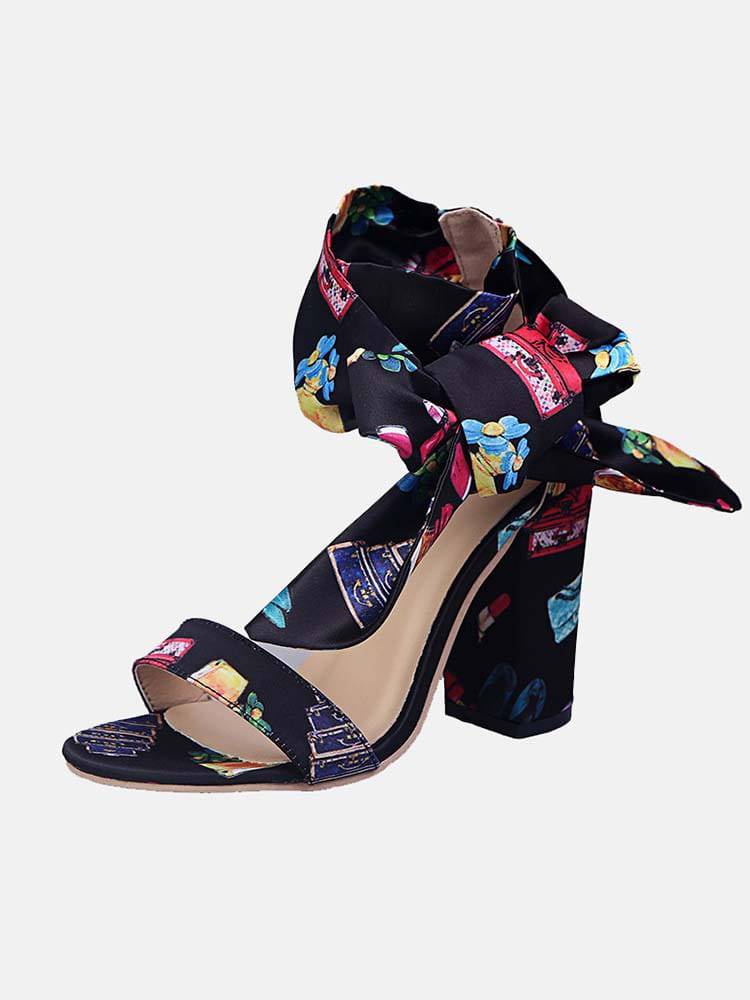 Bowknot High Square Heel Sandals