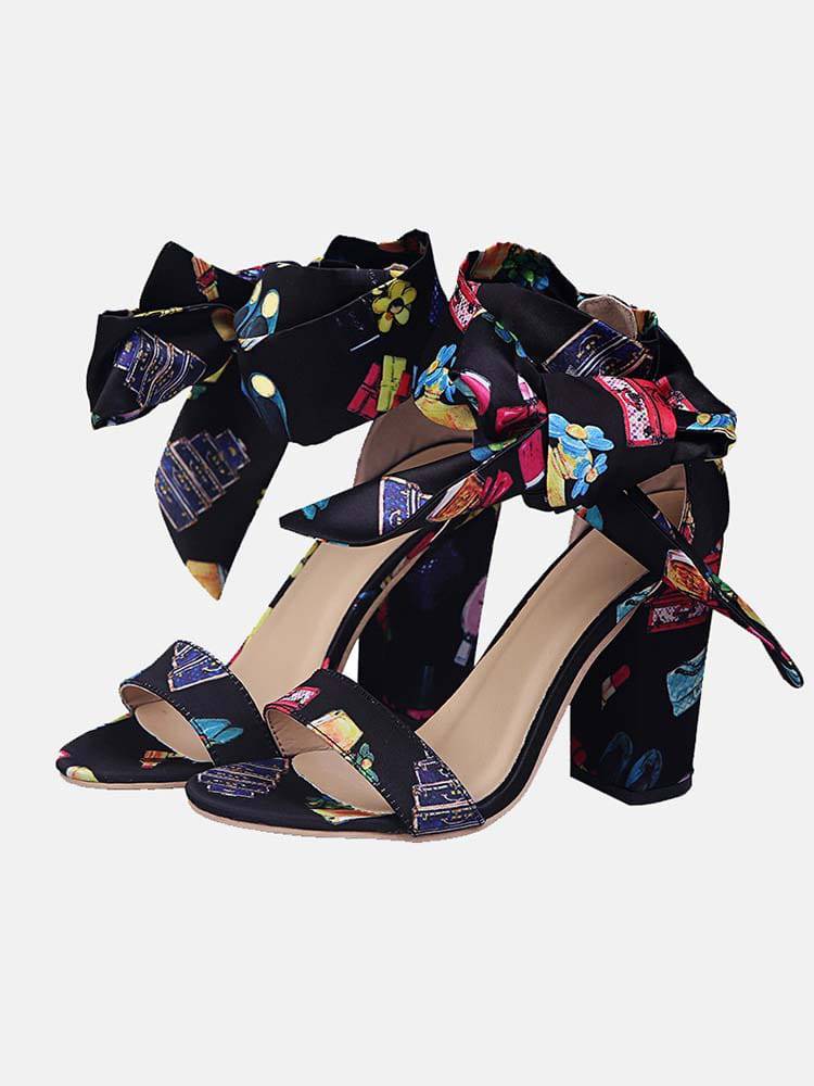 Bowknot High Square Heel Sandals