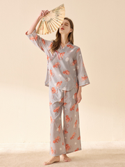 Cute Floral Print Loose Pajamas Suit for Women's