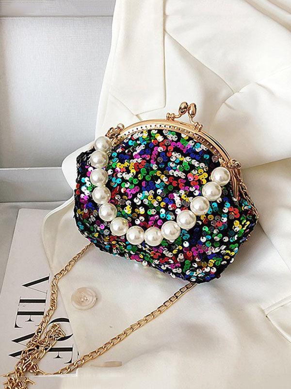 Mini bolso de noche con lentejuelas y perlas