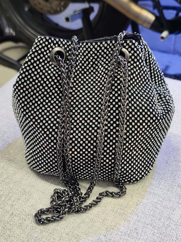 Rhinestone Chain Bucket Bag