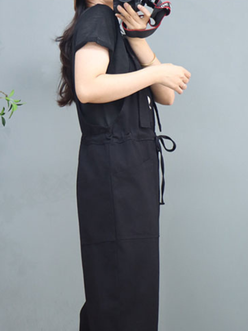 Waist Tie Belt Loose Wide-Leg Boho Pockets Overalls