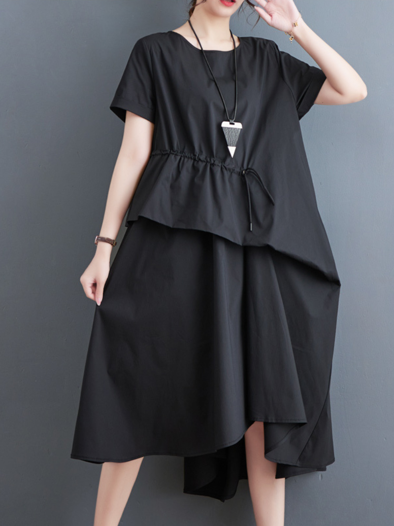 Just My Style Cotton Round Neck Loose A-line Dress
