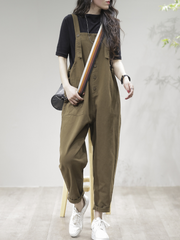 Stay Stylish Comfortable Loose Solid  Dungarees