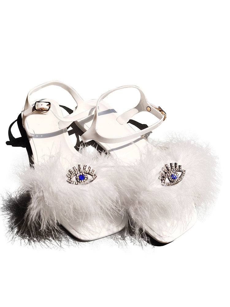 Furry Rhinestone Flat Sandal