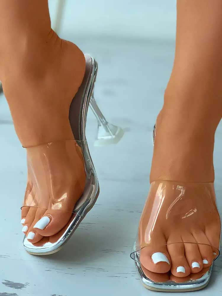 Transparent Pyramid Heel Sandals