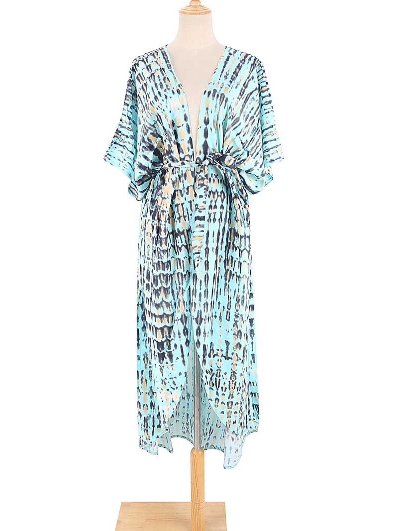 Tie-Dye Print Different Colors Rayon Long Length Gown Kimono Duster Robe