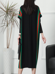 Summer New Stylish Striped Long Bat Sleeve Knitted Midi-Dress
