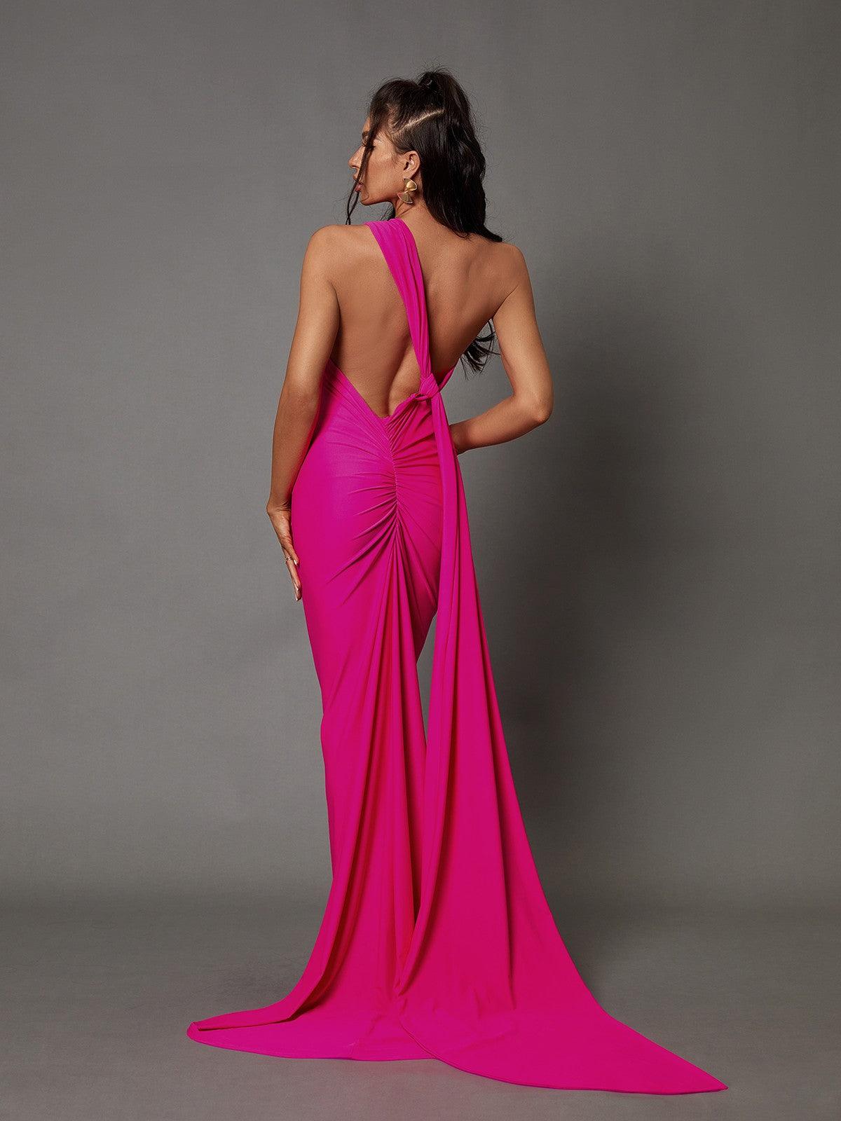 Jade Backless Maxi Dress In Hot Pink