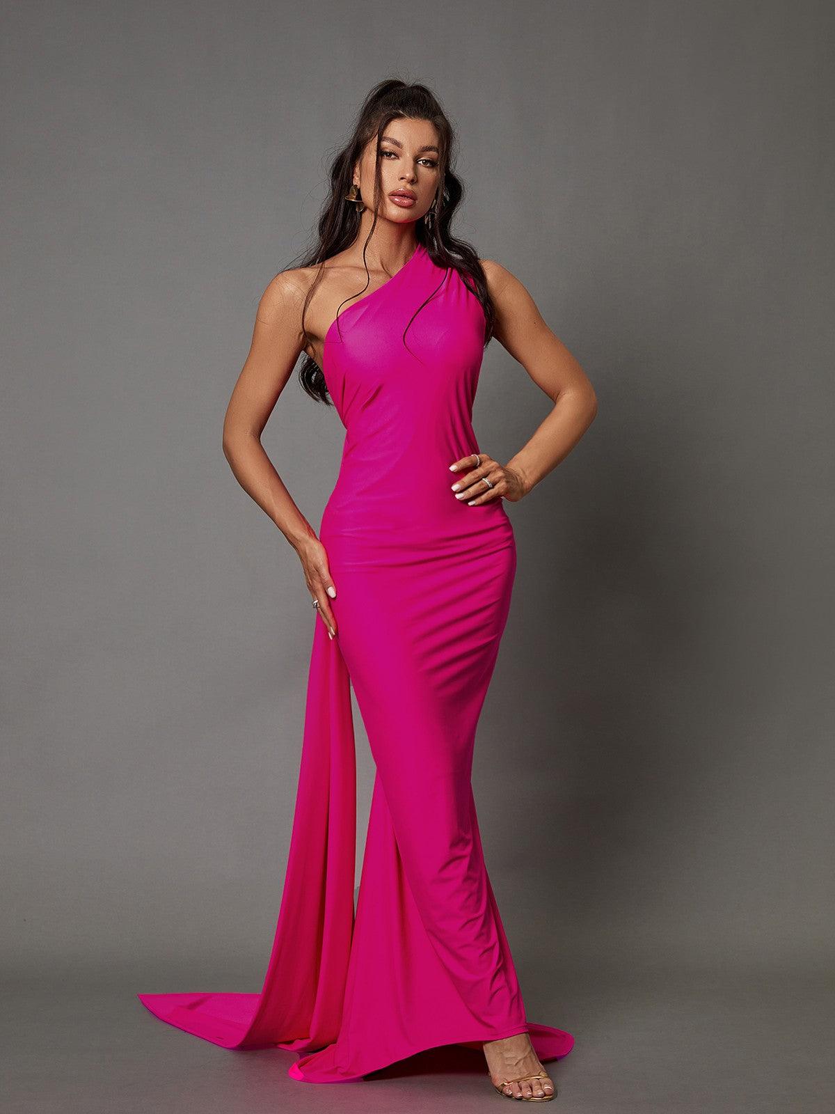 Jade Backless Maxi Dress In Hot Pink