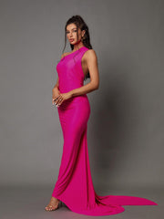 Jade Backless Maxi Dress In Hot Pink