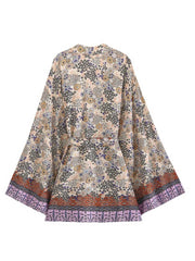 Partywear Short Length Floral Print Khaki Color Cotton Gown Kimono Duster Robe