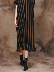 Elegance Striped Knitted Large Size Midi Dress