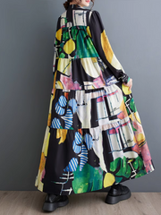 Colorful Loose Large Size Print Mid-Length A-Line Dress